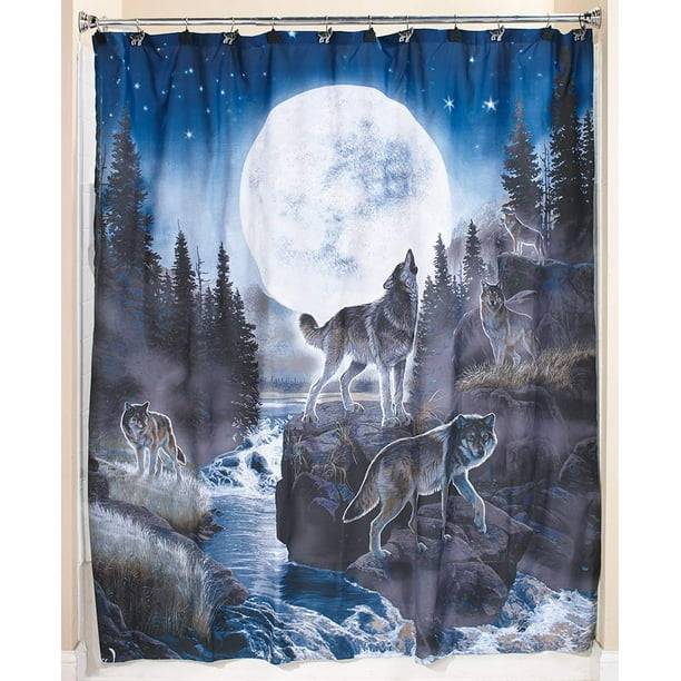 Wolf 12 Hooks Shower Curtain Set Polyester Waterproof Bathroom Decor G J R Wolf 12 Hooks Shower Curtain Set Polyester Waterproof Bathroom Decor G J R